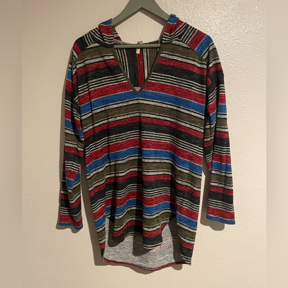 Red, Black and Blue Striped Paolino V-Neck Hoodie